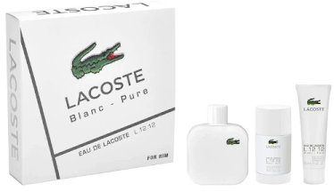 ESTUCHE LACOSTE L12 BLANCO PARA HOMBRES 3PZS 100ML EDT + GEL DE BAÑO + DESODORANTE