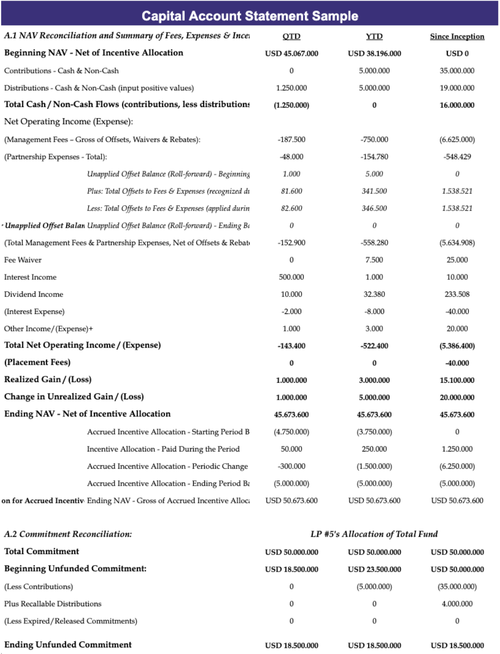 Capital Account Statement Sample