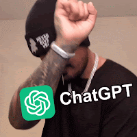 a man with a tattoo on his arm holds his fist up in front of a chat gpt icon (provided by Tenor)