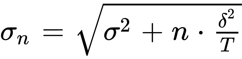 sigma_n=sqrt(sigma^2+n*delta^2/T