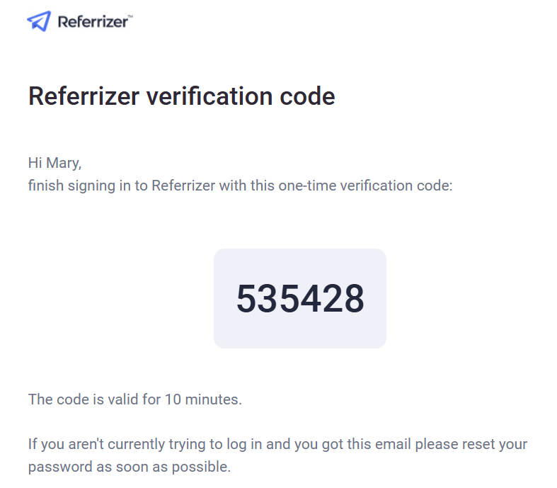 Verification Code Received Via Email