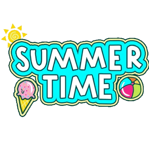 a logo for summer time with an ice cream cone and a beach ball (Provided by Tenor)