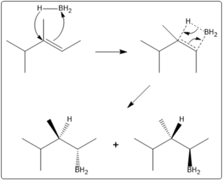 Final step of hydroboration mechanism showing product formation with BH2 addition.