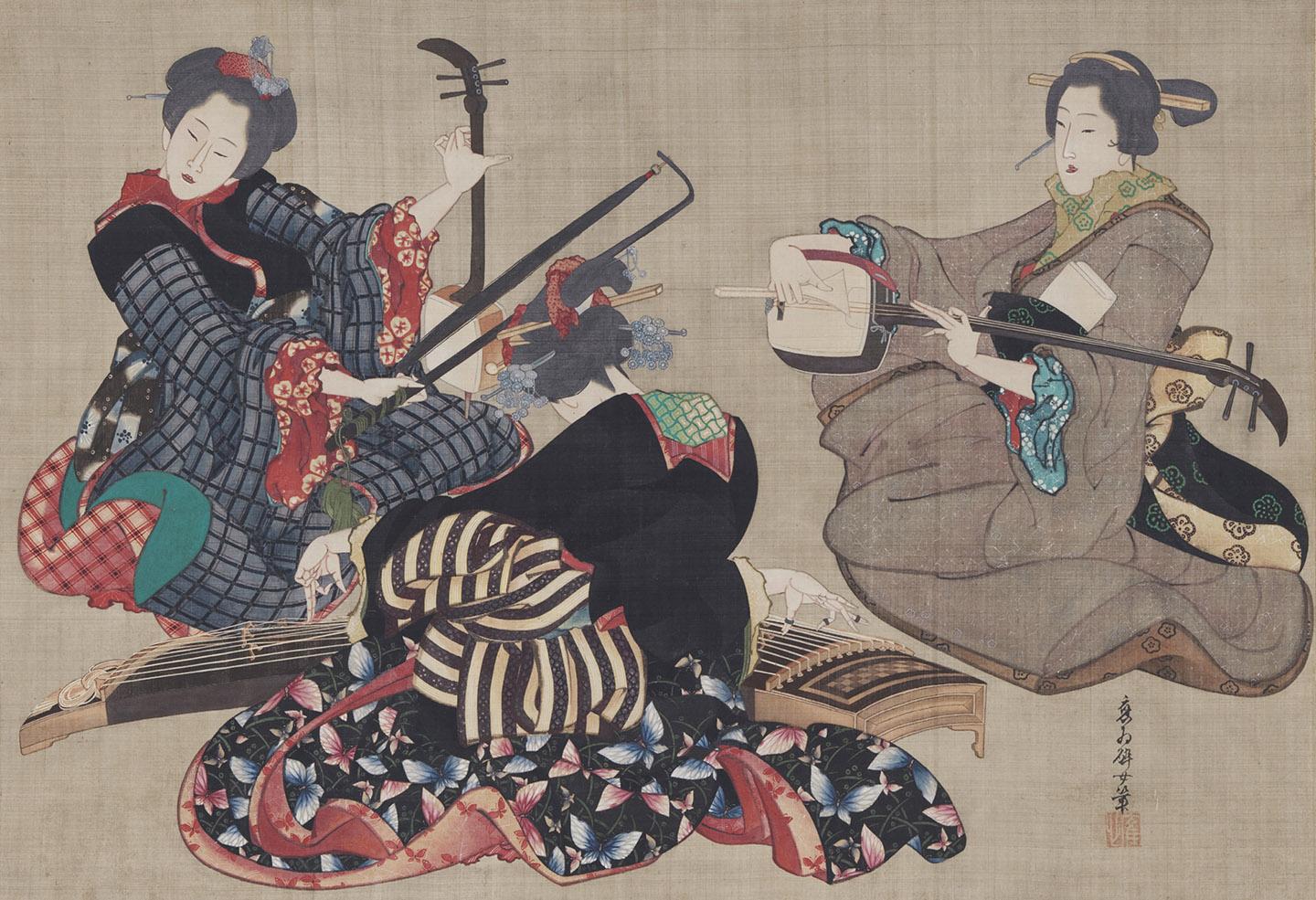 A group of women playing musical instruments<br /><br />Description automatically generated