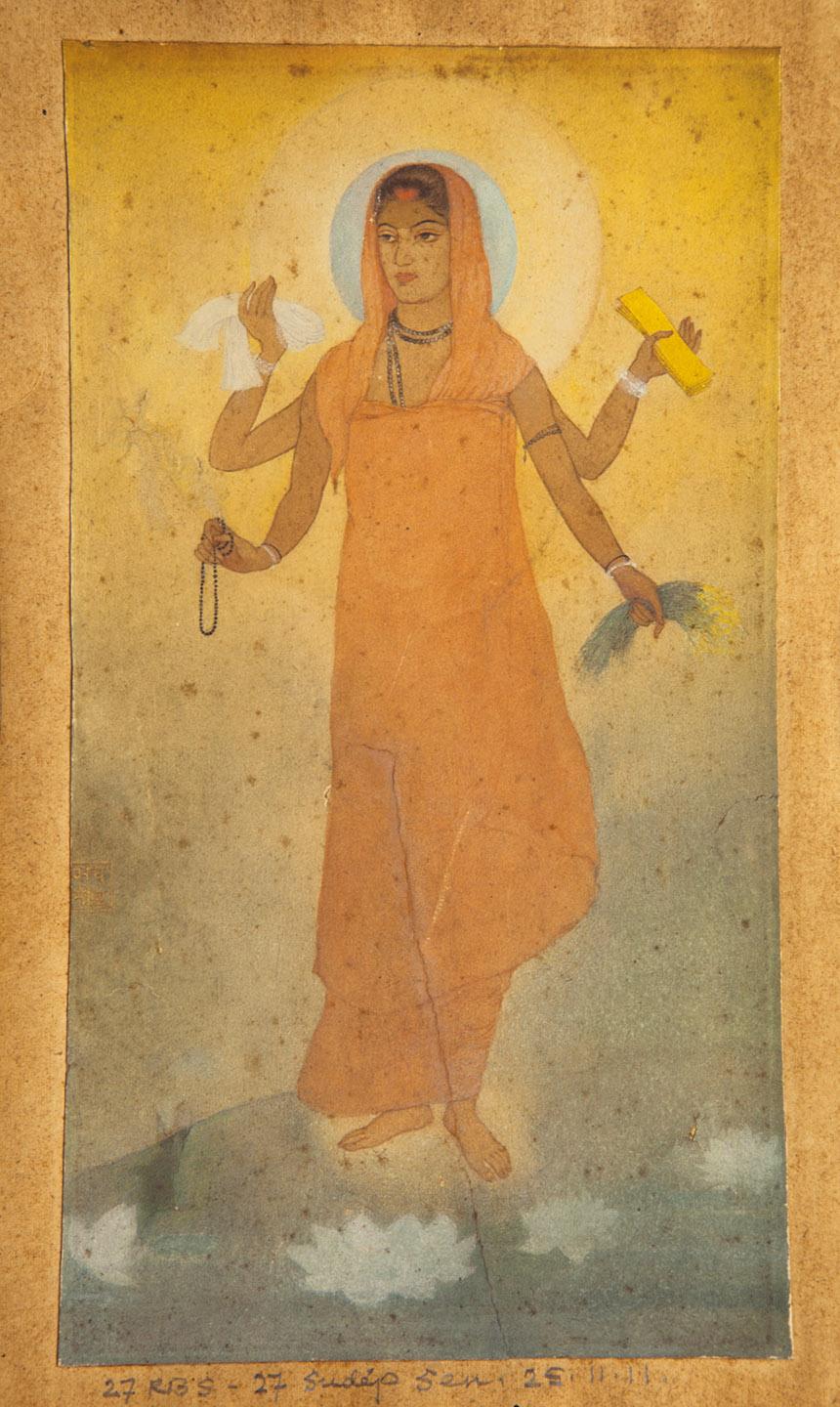 A painting of a person with multiple arms

Description automatically generated