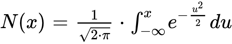 N(x)=1/{sqrt(2*\pi)}*\int_{-oo}^xe^{-u^2/2}du