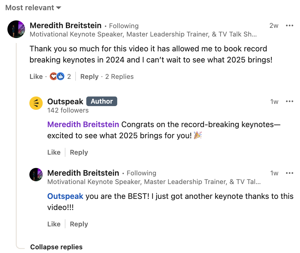 Meredith Breitstein shares her results on LinkedIn